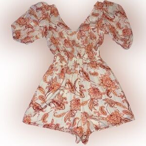 Floral V-Neck Surplice Tie Waist Romper